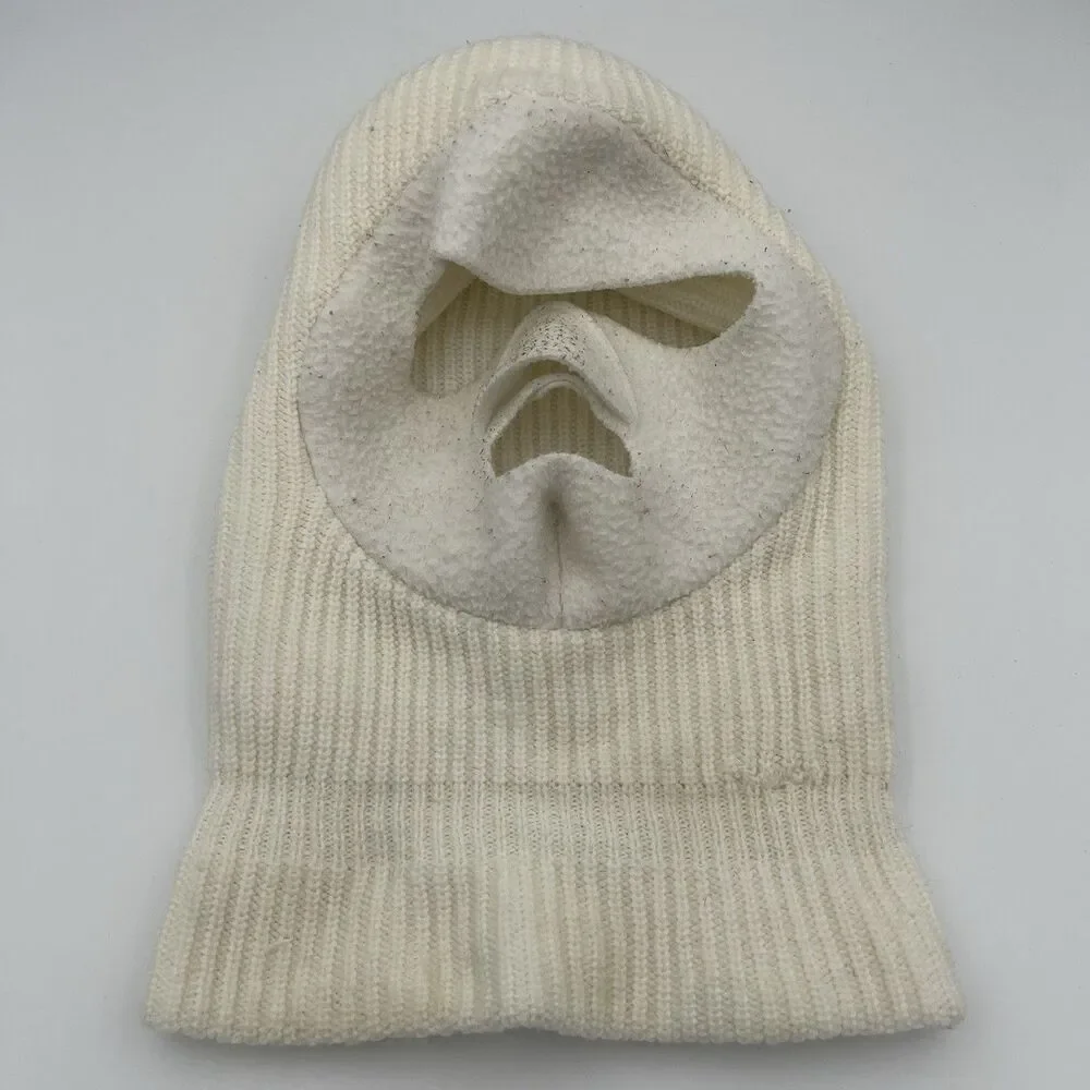 Vintage Cabela's Hunting Face Mask Balaclava Hat White Winter Camo Ski USA Made